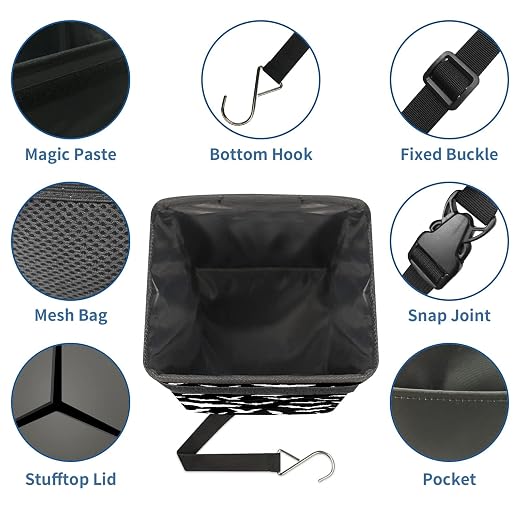 Black and White Goth Bats Car Trash Can with Lid Collapsible Reusable Waterproof Car Garage Bag,Automotive Garbage Can,Car Accessories Interior Car Organizer