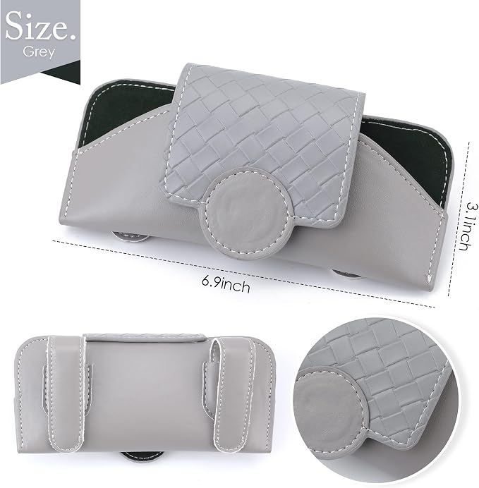 KINIVA Sunglasses Holder for Car Visor Leather Glasses Case with Clips for Car Visor Automotive Interior Visor Accessories Apply to All Car Models (10 Grey)
