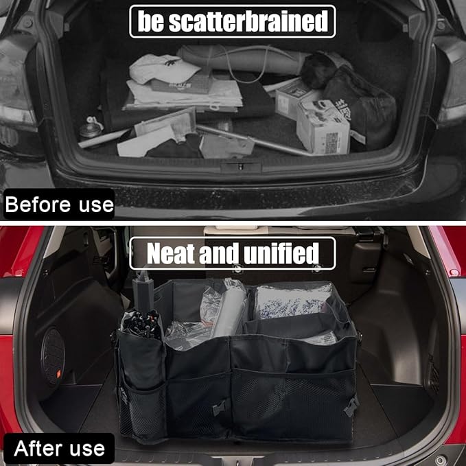 GLSOWEE Trunk Organizer for Car - Collapsible Car Storage Organizer with 3 Compartments - Foldable Car Trunk Organizer for SUVs & Sedans - Waterproof Storage Container Box Car Organizer (1PCS)