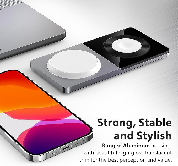 3 in 1 Charging Station for Apple Devices: Mag-Safe Charger Stand Fast Charging, Wireless Charger for iPhone 17 Air 16 15 14 13 12 Series, Apple Watch Series 1-9/Ultra, AirPods Pro (Silver)
