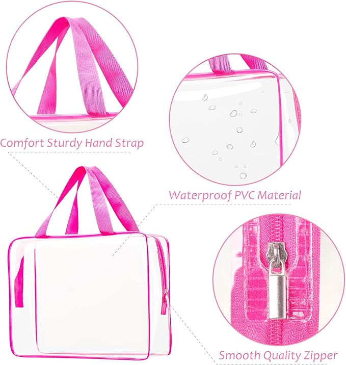 3pcs Clear Cosmetic Bags, TSA Approved Toiletry Bag Set Crystal Clear Travel Beach Essentials Bag Organization PVC, Clear Makeup Bags Luggage Pouch Carry on Airport Airline Compliant Bag Women Men