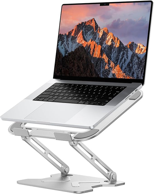Adjustable Laptop Stand for Desk, Portable Laptop Riser Holder Foldable, Metal Ergonomic Computer Notebook Stand Holder for MacBook Air Pro, Dell, HP 10-16'' White