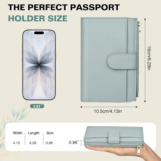 Passport Holder for Travel, Leather Passport Wallet with Airtag Slot, RFID Blocking Travel Wallet for Women Men, Passport Cover with Air Ticket Card Cash Coin Pocket, Travel Essentials Gift