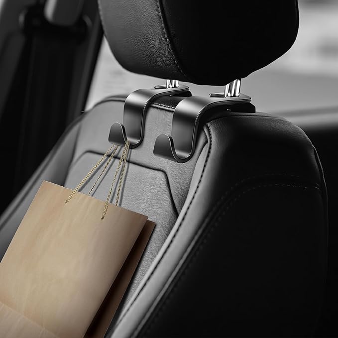 Car Seat Headrest Hook 4 Pack - Universal Auto Seat Hook Hanger Storage Organizer Holder (Black)