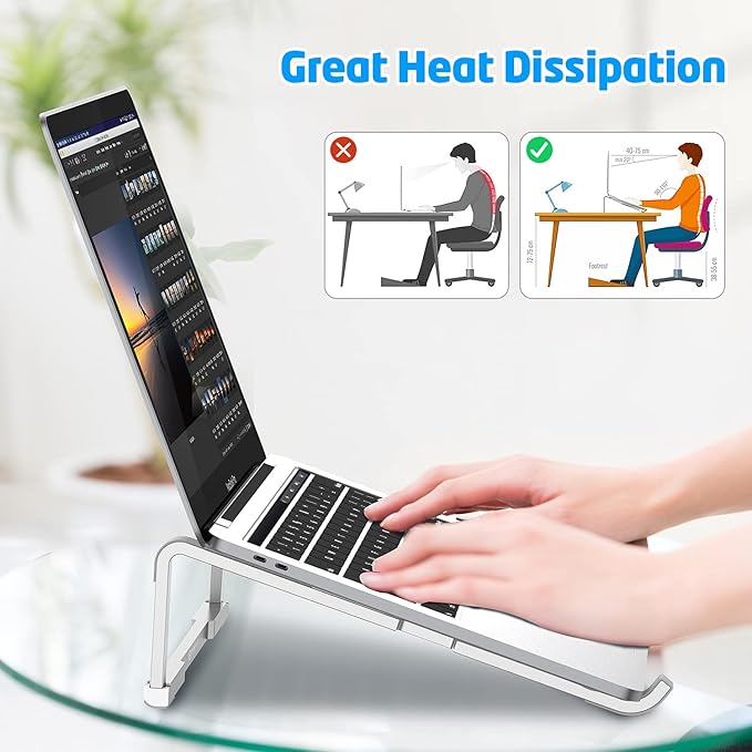 WixGear Laptop Stand for Desk - Foldable, Lightweight Aluminum Laptop Riser Holder, Portable Stand for 10-15.6??Laptops, Prevents Overheating with Non-Slip Rubbers, Travel-Friendly, Ergonomic Design
