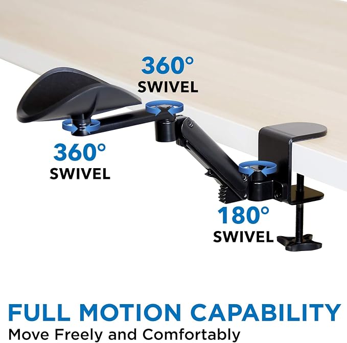 Mount-It! Adjustable Arm Rest for Desk, Ergonomic Elbow & Forearm Support, Height Adjustable Full Motion Rotating Desk Arm with Clamp-On Base for Computer & Keyboard Use, Steel Construction (MI-7145)