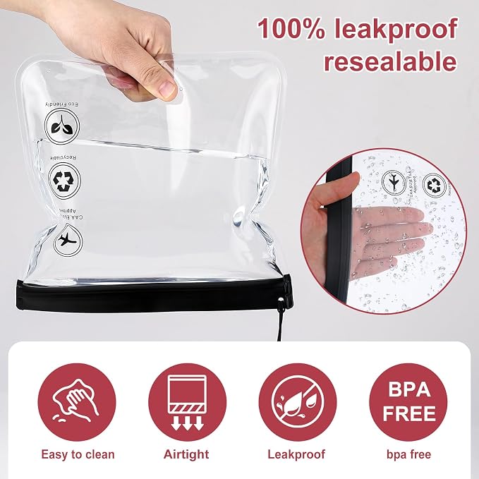 Piriuuo TSA Approved Clear Travel Toiletry Bags Quart Size Waterproof Leakproof Travel Pouches for Toiletries Liquids Cosmetics (2 Black)