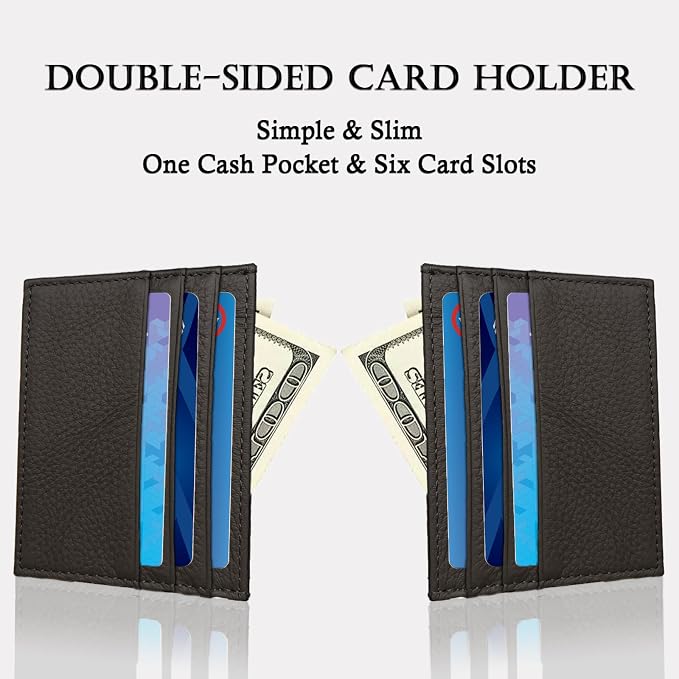 WOXVM Credit Card Holder Wallet RFID Blocking Slim Credit Card Cases Holder Premium Leather Minimalist Front Pocket Small Wallet with 6 Card Slots and 1 Pockets for Men Women (Dark Brown)