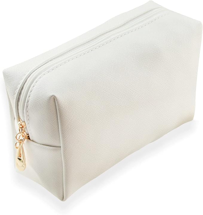 Small Makeup Bag Portable Cosmetic Bag for Women Makeup Pouch Waterproof Toiletry Bag for Travel (White, Normal)