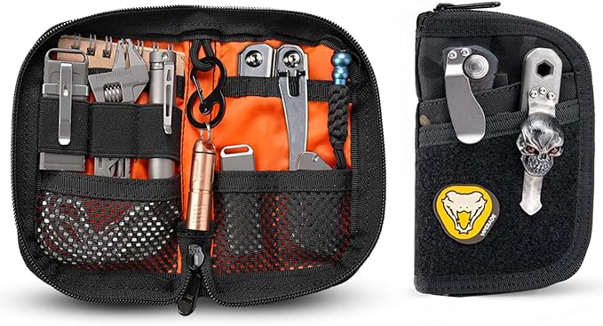 VIPERADE VE10 EDC Pouch Small Pocket Tool Pouch with 10 Compartments, Men's Pocket Organizer for Multitools, EDC Organizer with Patches Area for DIY (Black Gray Camo)
