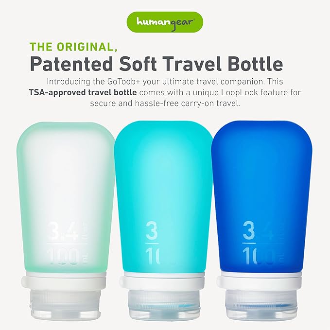 humangear GoToob+ Bottles - Silicone Leak-Proof Travel Tubes for Toiletries, Camping & TSA Carry-On (3-Pack), Large (3.4 fl oz; 100ml), Mint/Aqua/Teal