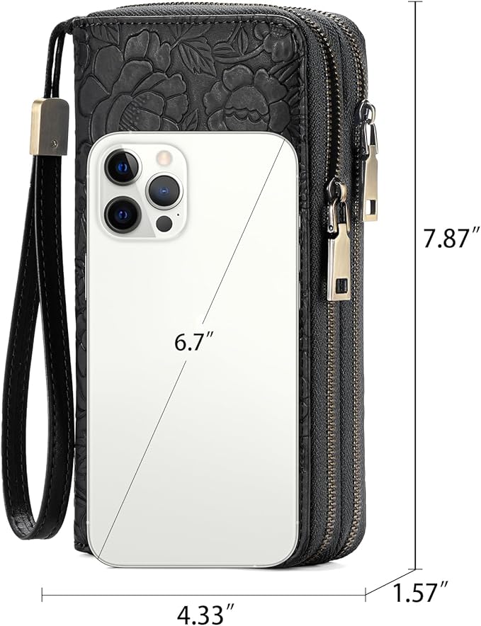 GAEKEAO Wallet for Women Clutch RFID Blocking Wristlet Leather Purse Large Capacity Credit Card Holder with Grip Hand Strap