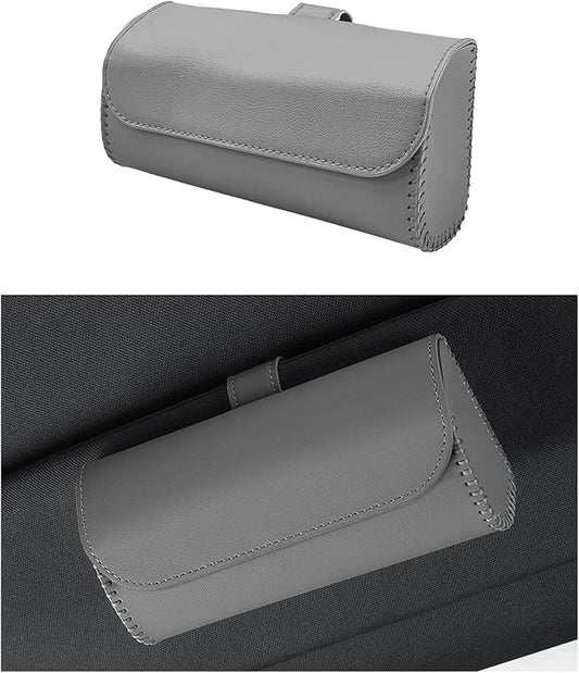 Ohleats Sunglasses Holder for Car Sun Visor, Leather Glasses Sun Visor Organizer Box with Hidden Magnetic Closure, Gray