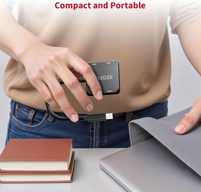 USB C Hub 4 Ports Multiple USB 3.0 Hub Splitter Portable USB Adapter Mini Multiport Expander for Desktop, Laptop, Gaming Console, Flash Drive, HDD, Printer, PC, Keyboards