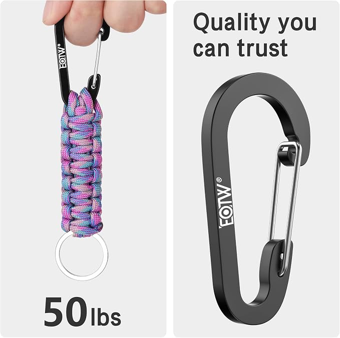 EOTW Carabiner Keychain,Paracord Keychain Small Aluminum Clip D Ring for Camping, Hiking, Fishing, Or As A Key Organizer