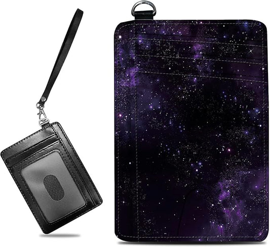 Small Travel Wallets, Purple Galaxy Slim Minimalist Front Pocket Wallet with Wristlet, RFID Blocking PU Leather Credit Card Holder with ID Window Change Purse for Men Women
