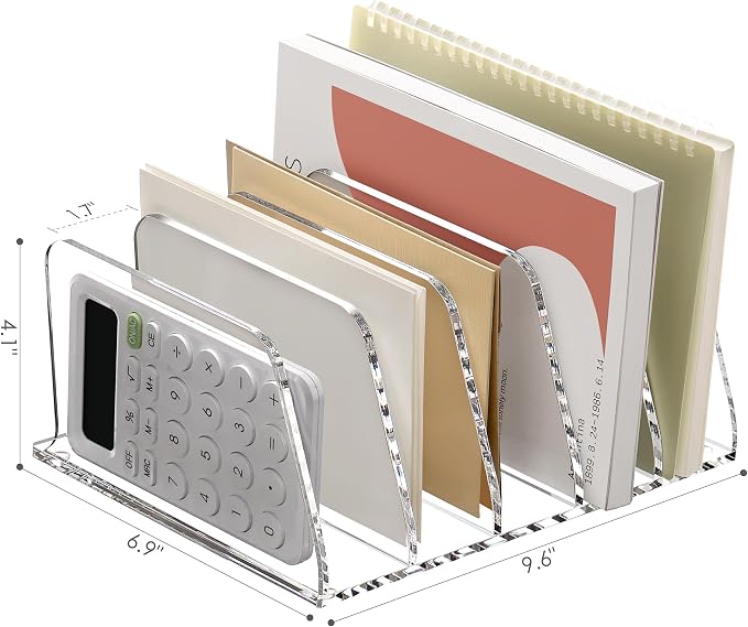 SANRUI Acrylic Mail Sorter Desktop Organizer, 5 Compartments Clear Small File Script Letter Document Storage for Desk Bill Filling Envelope Holder Office, Home, School Organization