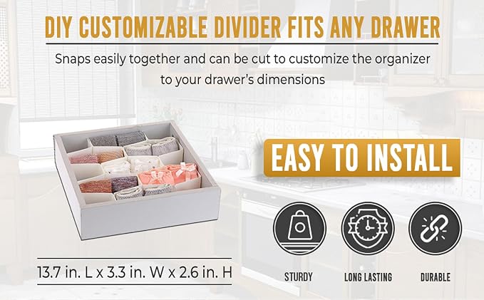 YBM HOME Honeycomb Drawer Divider Organizer 4pcs, DIY Plastic Grid Customizable Partition Storage for Underwear Socks Bras Ties Belts Scarves, Total of 13 Slots
