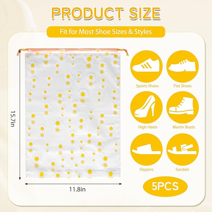Shoe Bags for Travel, 15.7" x 11.8" Travel Shoe Bags for Packing, Large Waterproof Portable Travel Shoe Storage Bags Travel Essentials Women for and Men (5, Daisy)