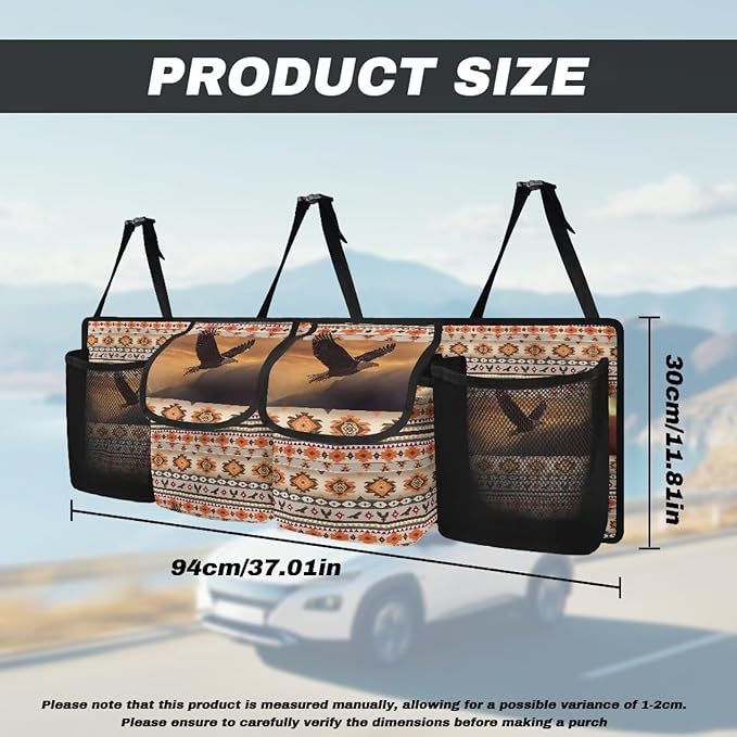 Aztec Tribe Back Seat Trunk Organizer,Eagle Space Saving Car Trunk Storage Organizer with Lid Keep your Trunk Clean and Tidy 4 Large Pockets for Kids,Travel Essentials