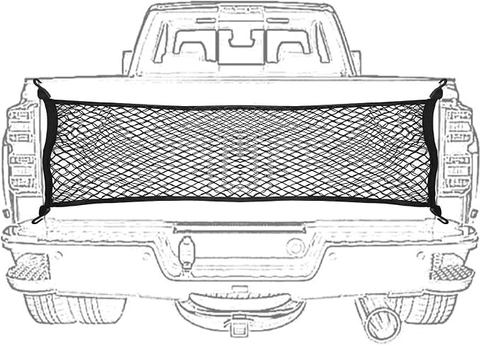 Truck Bed Cargo Net 60x18 Inch Elastic Double Mesh Organizer for Ford F150 Chevy Silverado GMC Sierra Heavy Duty Truck Bed Storage Net with ABS Hooks Automotive Cargo Net for Pickup
