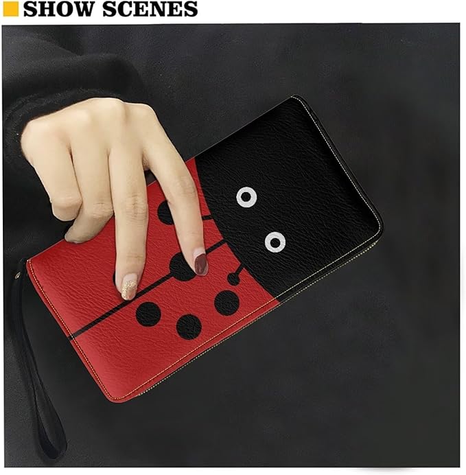 Bulopur Ladybugs Print Womens Wristlet Wallet PU Leather Waterproof Ladies Purses Handbag Zip Around Coin Cash Clutch Card Organizers Gifts for Girlfriend