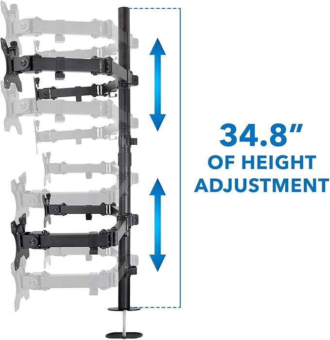 Mount-It! 4 Monitor Stand for Desk | Quad Monitor Desk Mount with Height Adjustable Pole | Fits Four 13??2 Inch Screens, VESA 75x75 & 100x100, Tilt Swivel Rotate, Clamp or Grommet Base