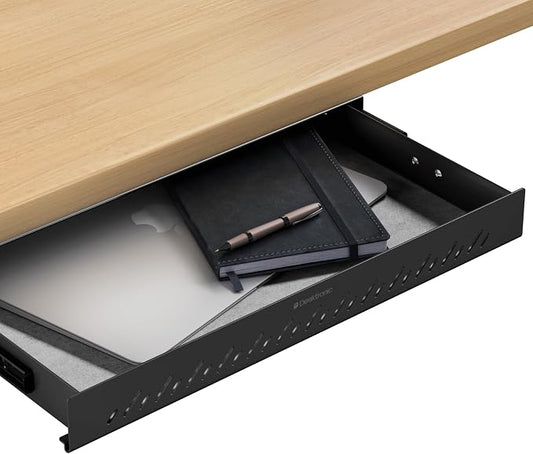 Desktronic Under Desk Drawer — Hidden Under-Desk Storage Organizer, Easy Install, Large Capacity Metal Sliding Drawer for Home Office, Standing Desk & Workstation (Black)