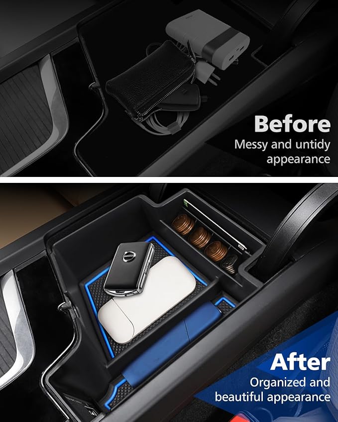 FIILINES Center Console Organizer for Volvo XC60 2018-2025, XC90 2021-2025, S90 S60 (2020-2025) V60 V90, Center Console Tray Secondary Armrest Storage Box ABS Insert Container with Anti-Slip Mats