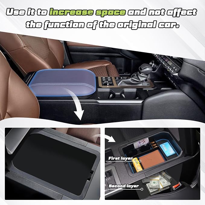 Sunsdrew Center Console Organizer Insert, Compatible with 2024-2026 Toyota Land Cruiser, ABS Armrest Storage Tray, Car Interior Accessories