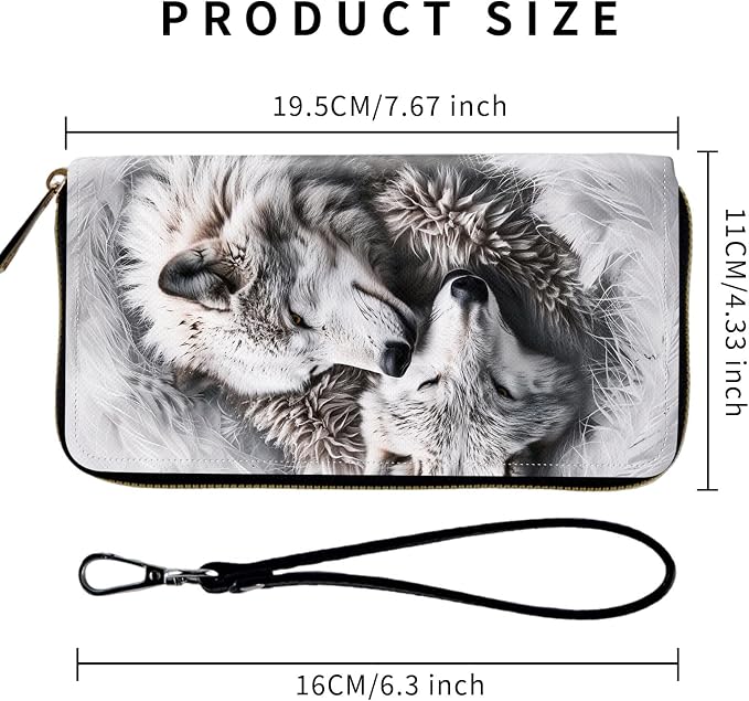 Wallet,Leather Long Wallet Suitable For Ladies And Teenagers - Detachable Wristband + RFID Travel Wallet With Card Slot - Wolves Family