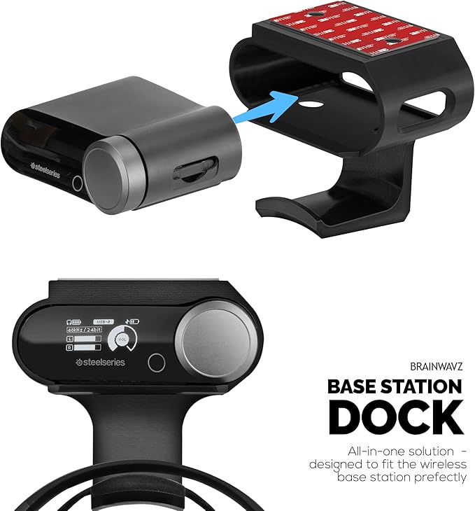 Under Desk Headphone Hanger Stand for Steelseries Arctis Nova Pro Wireless Headsets with Dock for the Wireless Base Station by Brainwavz (HPS02)