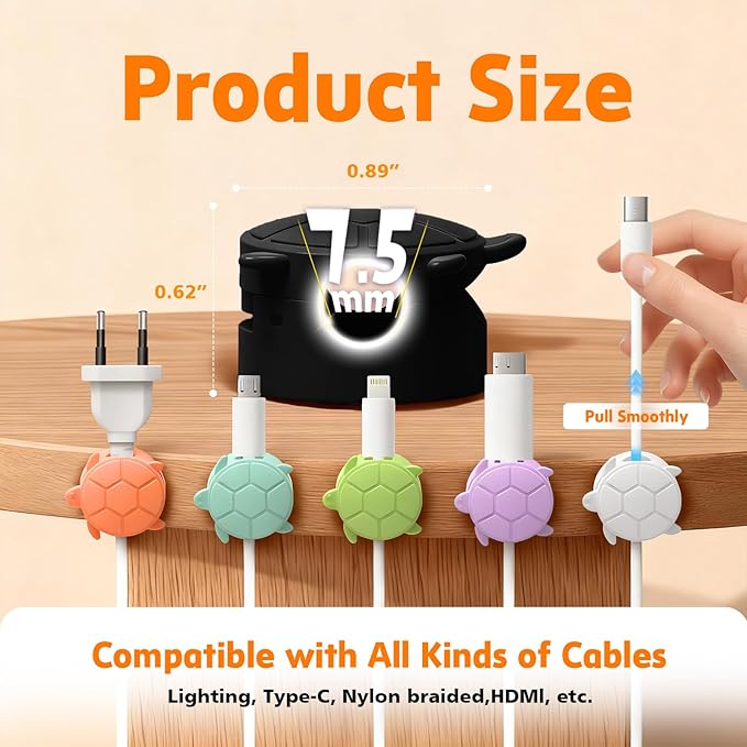 8 Pack Rotatable Cable Clips, Cord Organizer Spring Clip Cord Holder for Nightstand Charging Cable Organizers Cable Management for Desk Office Car Wall (Black)