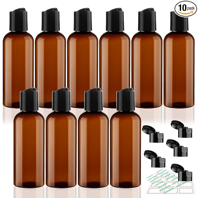 10 Pack 3.4 oz Travel Bottles for Toiletries TSA Approved Leak Proof Travel Size Containers Plastic Empty Shampoo Bottles with Labels Squeeze Bottle Toiletry Accessories(Brown)