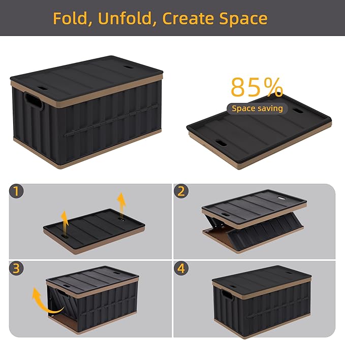 Citylife 64L Collapsible Storage Bins with Lids Plastic Storage Containers for Organizing Stackable Storage Box Large Heavy Duty Utility Crates, 2 Packs
