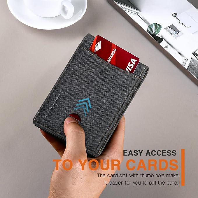RUNBOX Slim Wallet for Men Genuine Leather RFID Blocking Bifold Minimalist Front Pocket Mens Wallet with Money Clip Thin Gift Box