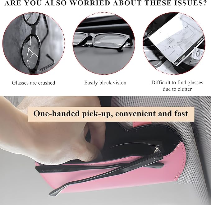 Sunglass Holder for Car Visor, Leather Sun Visor Glasses Storage Case, Car Visors Sunglasses Holder for Cars (Pink)