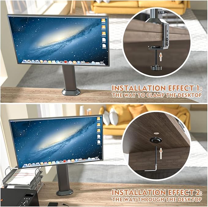 HEMUDU Single Desk Monitor Arm Mount Stand Fit for 13 inch to 32 inch Flat Curved Computer Screen with Swivel, Height Adjustable, Rotation,Holds up to 77lbs, Black