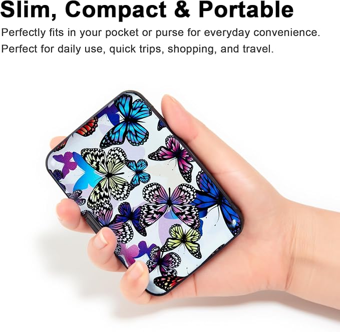Credit Card Holder, RFID Blocking Small Metal Credit Cards Holder Wallet for Women Men Business Aluminum Protector Sleeves Slim Case (Butterflies)