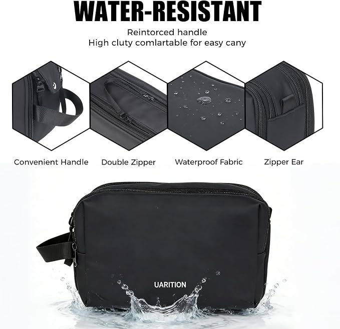 uarition Toiletry Bag for Men, Travel Toiletry Organizer Dopp Kit, Water-Resistant Mens Toiletry Travel Bag for Shaving & Accessories, Black