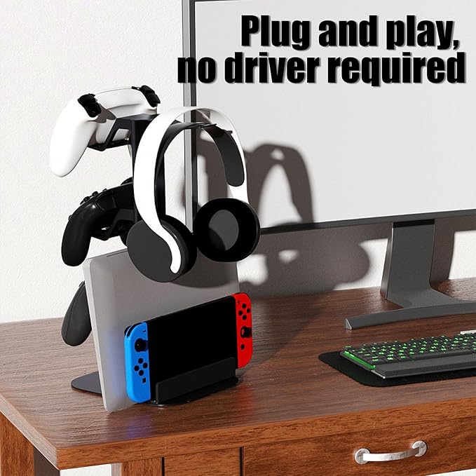 Game Controller Holder & Headphone Stand for Desk, 3-Layer Headset Holder Storage Organizer Switch/Headphones/Controller/Laptop Mobile Phone