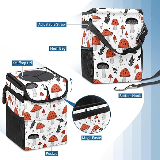 Car Trash Can – Multi-Purpose, Lightweight and Portable with Durable Water-Resistant Coating, No Installation Required, Practical and Ample Capacity, Variety of Colors.Mushroom