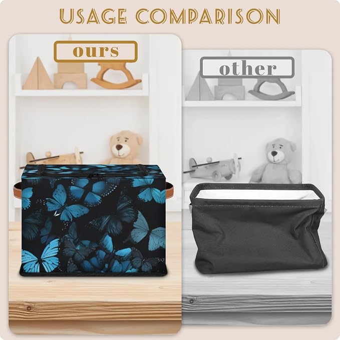 Blue Butterfly Storage Bins With Zipper Lid, Collapsible Trunk Organizer, Car Organizers and Storage Bins with Lids, Decorative Storage Boxes with Handle, Home Storage Baskets for Organizing
