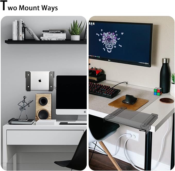 Wall Mount and Under Desk Mount Laptop Holder, Universal Laptop Storage Bracket for Devices Up to 1.18" Thick Macbooks, Surface, Keyboards, Tablets & More (Metal Black)