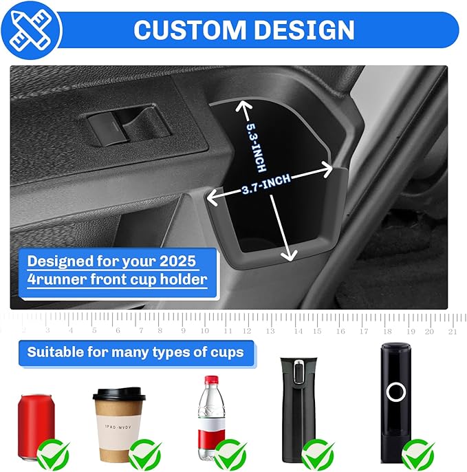SXCY 3PCS for 2025 2026 Toyota 4Runner Center Console Organizer + Front&Rear Cupholder for 2025 Toyota 4Runner Accessories 2025 6th Gen 4Runner Center Console Tray Armrest Organizer(w/Coin Holder)