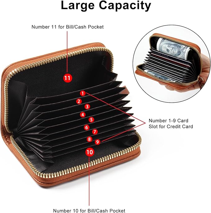 EcoVision Credit Card Holder RFID Card Case Wallet, Small Accordion Zipper Card Case Holder, Card Organizer Case for Women Men