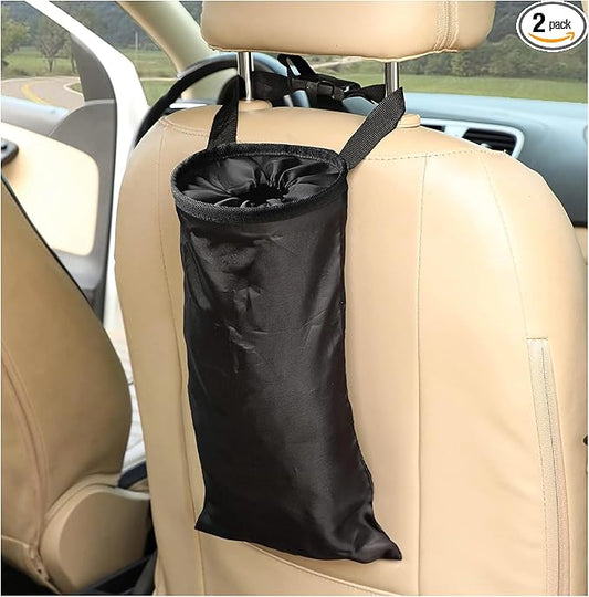 2 PCS Car Trash Bag, Large Capacity Washable Oxford Back Seat Hanging Bag with Elastic Opening, Auto Headrest Waterproof Trash Garbage Can for Outdoor Traveling Home Use