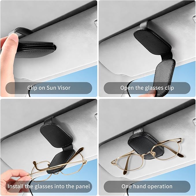 Meliya 2 Pcs Sunglass Holder, Magnetic Leather Ticket Card Clip for Car Sun Visor Accessories for Different Size Eyeglasses