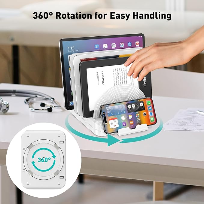 Vertical Laptop Stand Holder & Desk Organizer Rack - Adjustable Dock for MacBook, iPad, Phone (6-in-1 Multi Device Storage System with 360° Rotation)