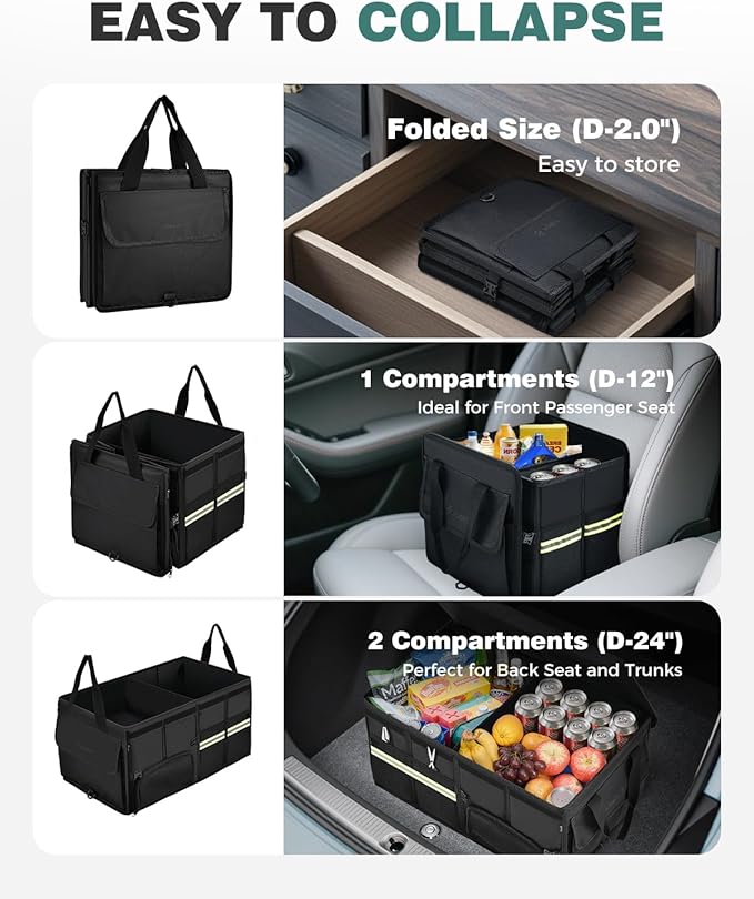 FLORICH Trunk Organizer with Breathable Shoe Storage for Suv, Waterproof Car Organizers Collapsible, Large Trunk Organizer Back Seat Storage for Car